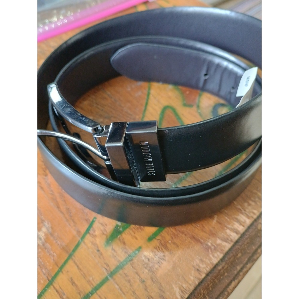 Steve Madden Men's Dress Casual Everyday Leather Belt, Black/Brown Burnished, 42